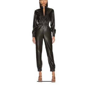 Alice + Olivia Black Faux Leather Jumpsuit